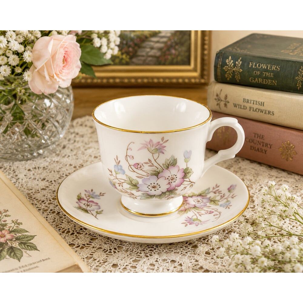 Sadler Wellington Fine Bone China Tea Cup & Saucer Pink Floral England Vintage